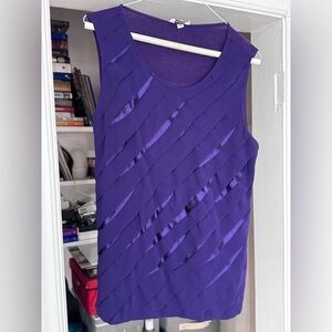 💜 Vintage Stunning Jaipur Purple Sleeveless Top with Satin Front Pleats - Size L